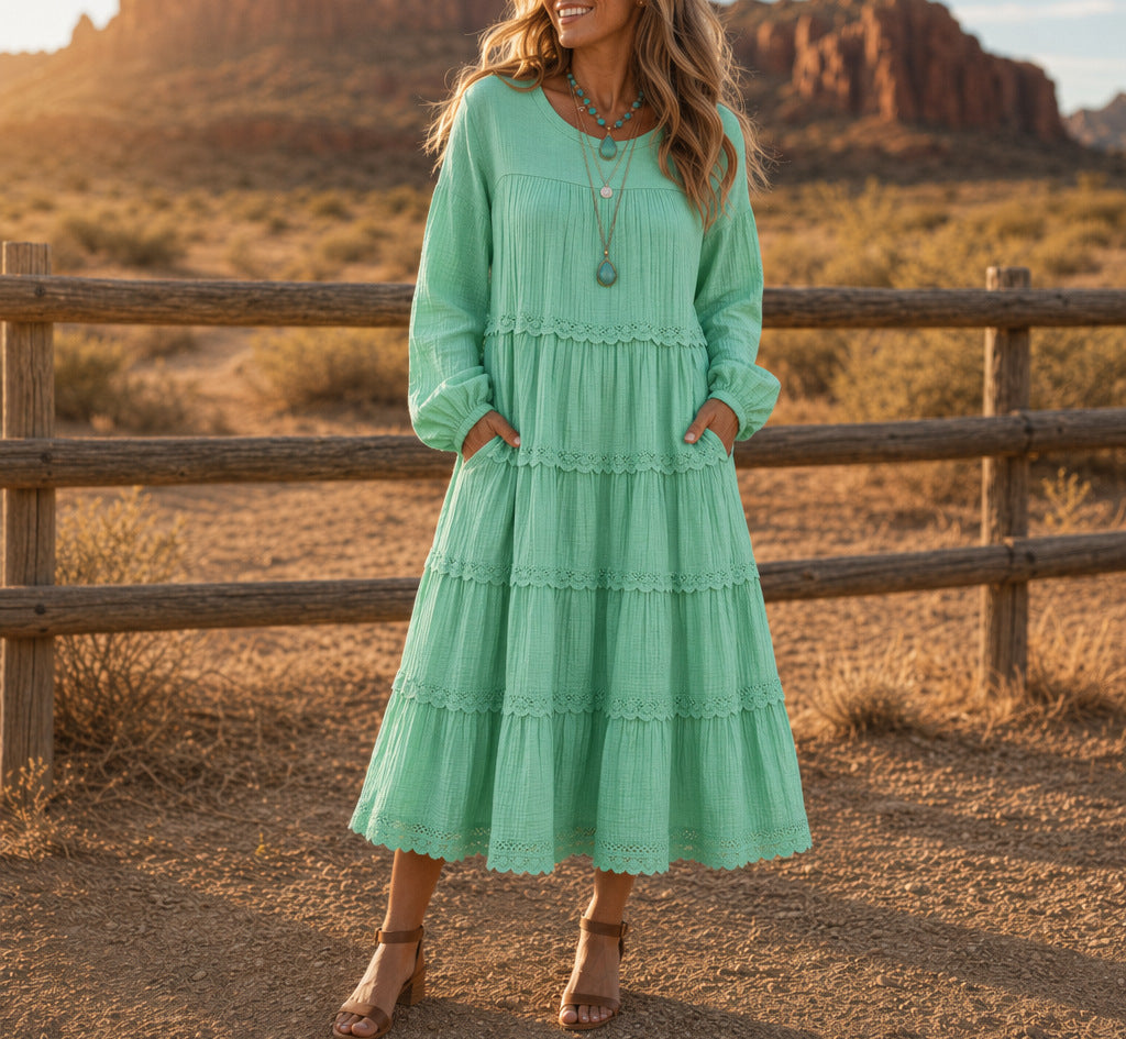 Locker geschnittenes Midi-Kleid mit langen Ärmeln – Bild 3 | LuxeStyle
