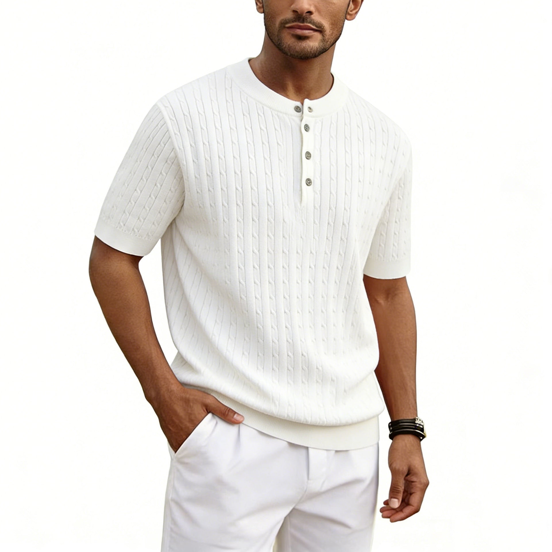 Kurzarm Henry Kragen Strickpullover für Herren
