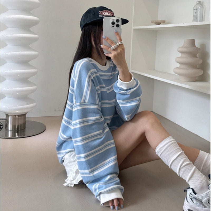 Gestreiftes Langarm-Sweatshirt im Preppy-Stil