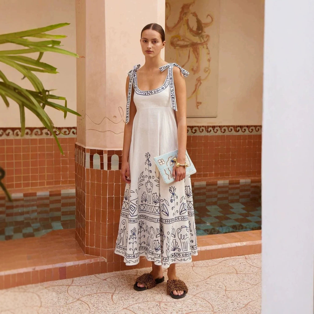 Elegantes ärmelloses Leinenkleid mit Schnürung | LuxeStyle