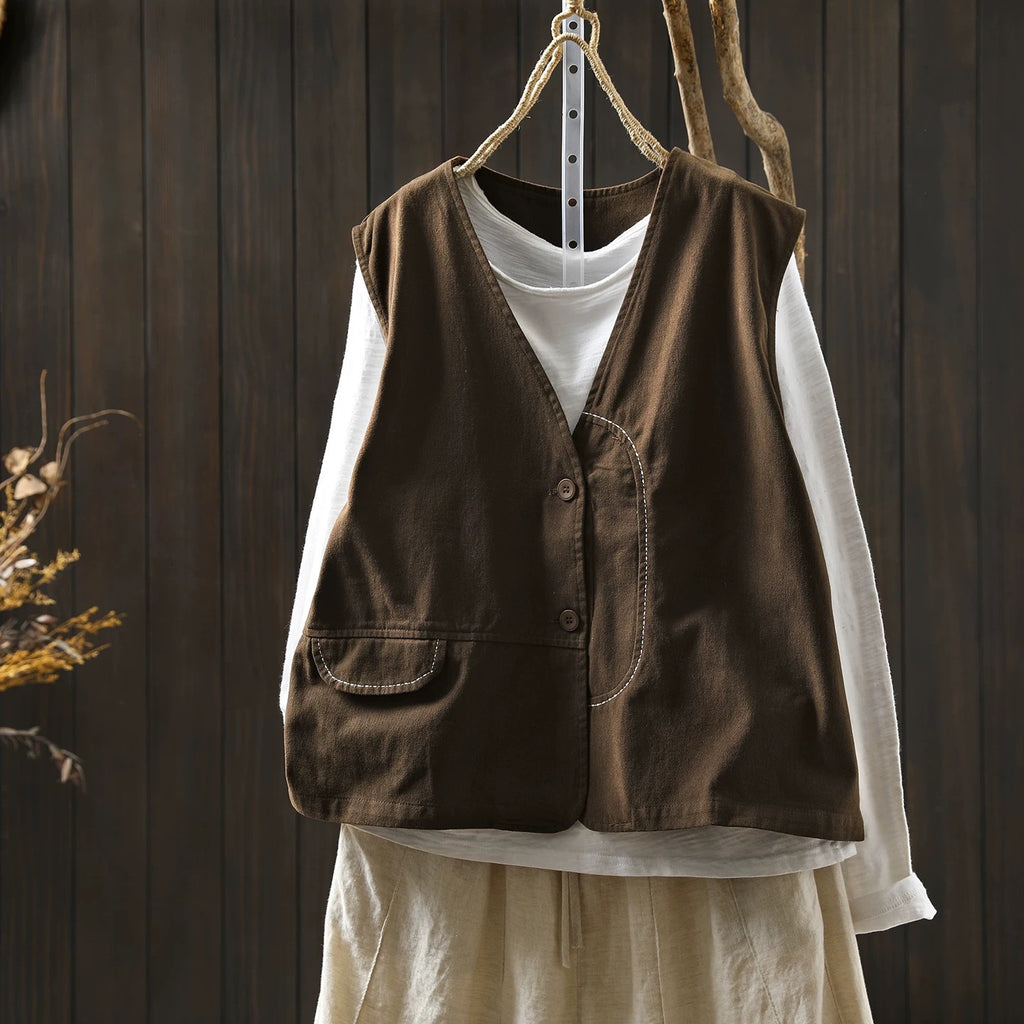 V-Neck Weste aus Baumwoll-Leinen-Mix