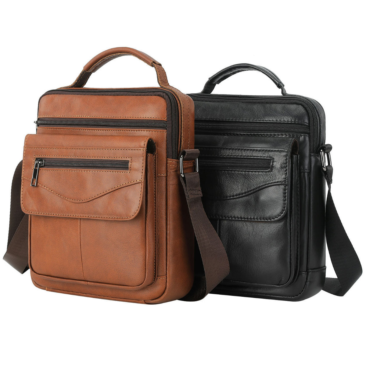Schultertasche aus echtem Leder, schwarz – Bild 6 | LuxeStyle