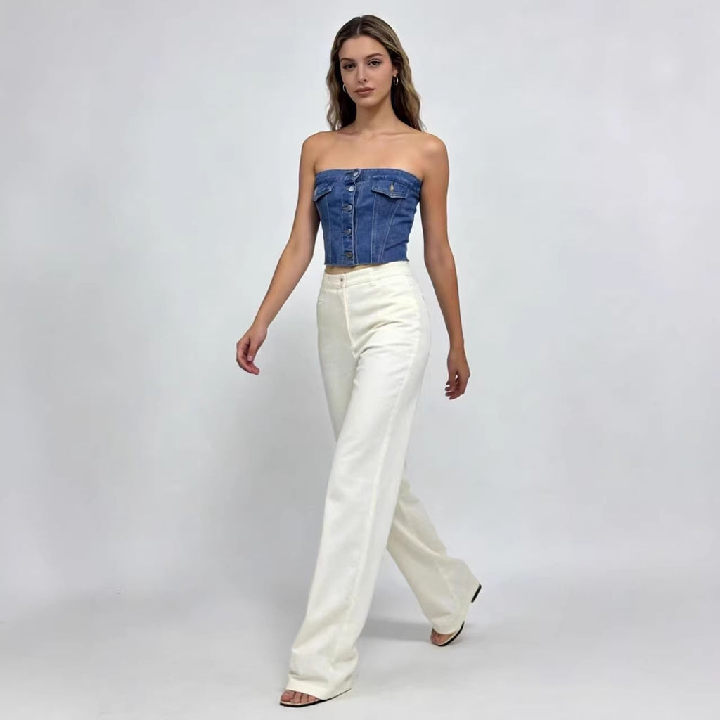 Damen Slim-Fit Denim Tube Top