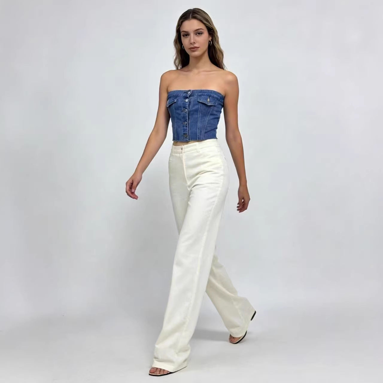 Damen Slim-Fit Denim Tube Top
