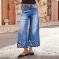 Chrysanthemen-Steppung Casual Stretch Damen Crop-Jeans