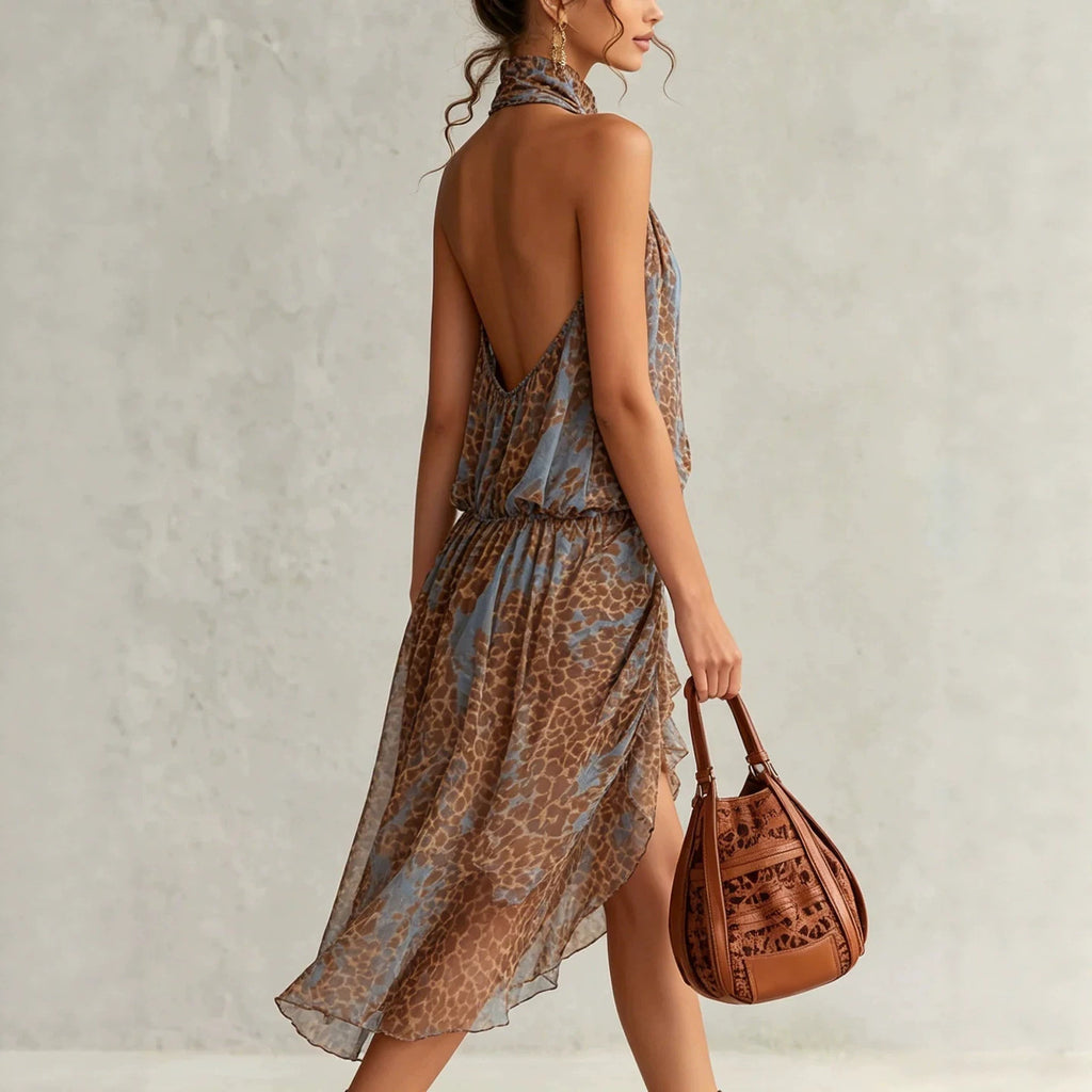 Chiffon-Kleid mit Tiermuster und Stehkragen – Bild 1 | LuxeStyle
