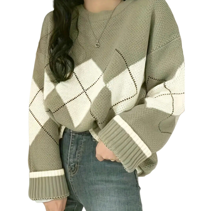 Colorblock Strickpullover mit Rundhals für Damen