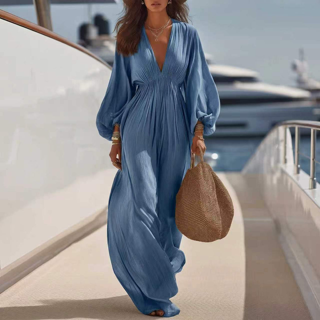 Elegantes Langarm-Kleid mit V-Hals