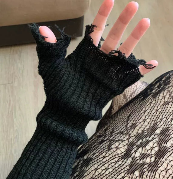 Tattered Punk Unisex Fingerlose Strickhandschuhe