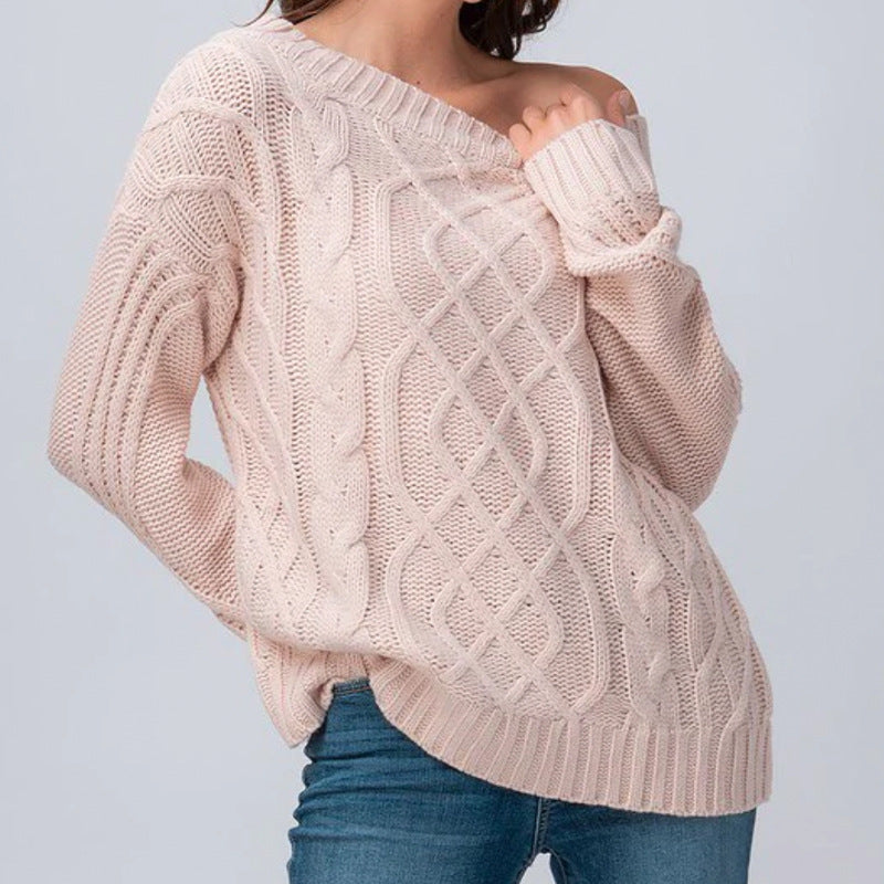Kabelstrick-Pullover mit Rundhals
