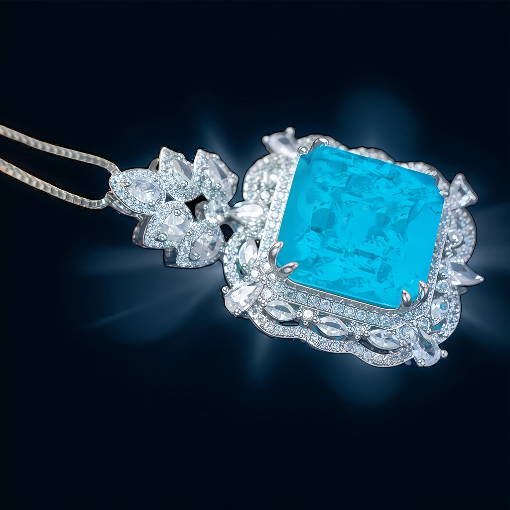 Paraiba-Blau CZ Halo Halskette