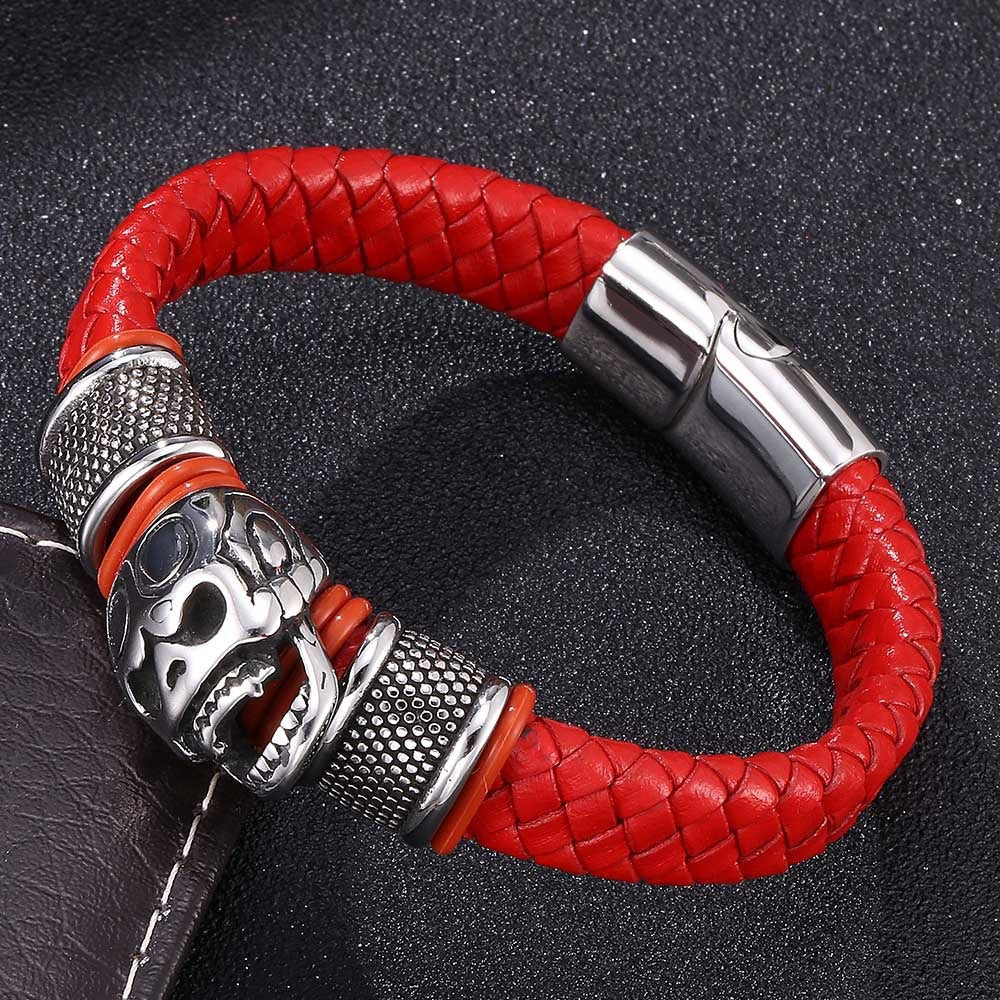 Geflochtenes Lederarmband mit Totenkopf-Edelstahl – Bild 3 | LuxeStyle