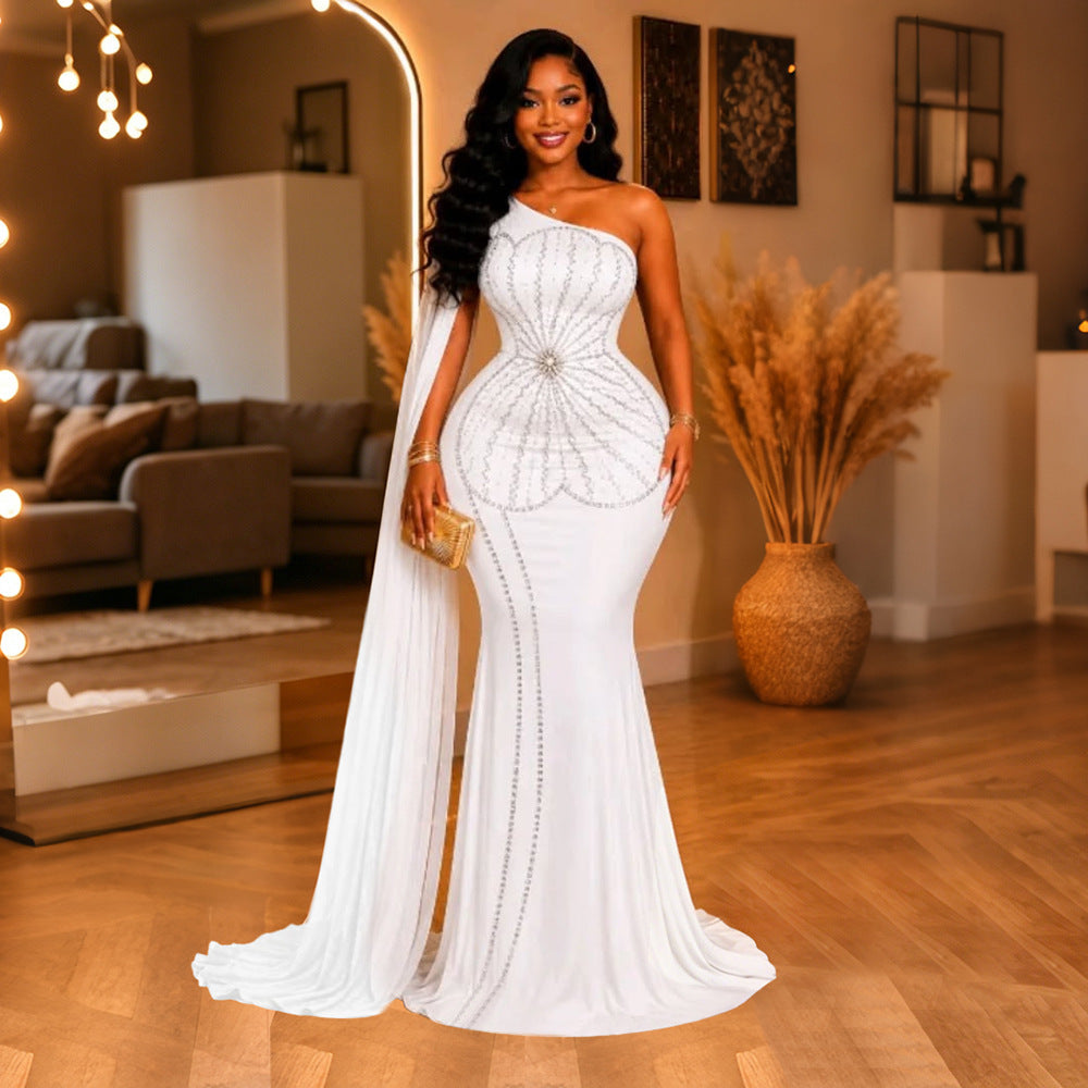 Elegantes Off-Shoulder Gabardine Maxikleid