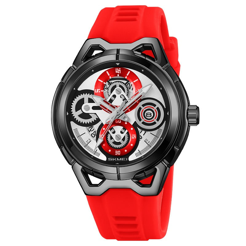 Silber-Case Uhr mit orangefarbenem Armband – Bild 2 | LuxeStyle