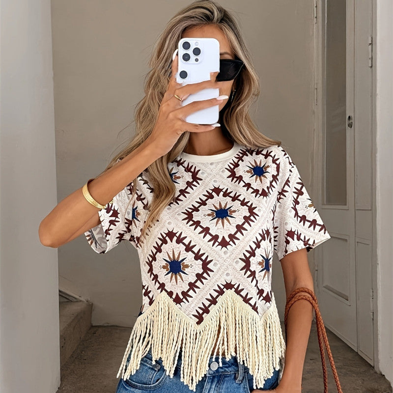 Boho-Travel T-Shirt mit Fransen – Bild 4 | LuxeStyle
