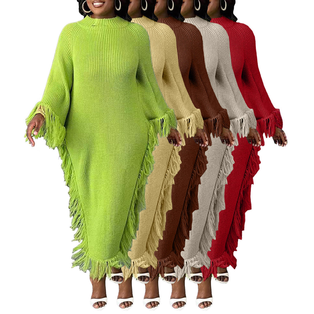 Casual Midi-Kleid mit Quasten und Raglanärmeln
