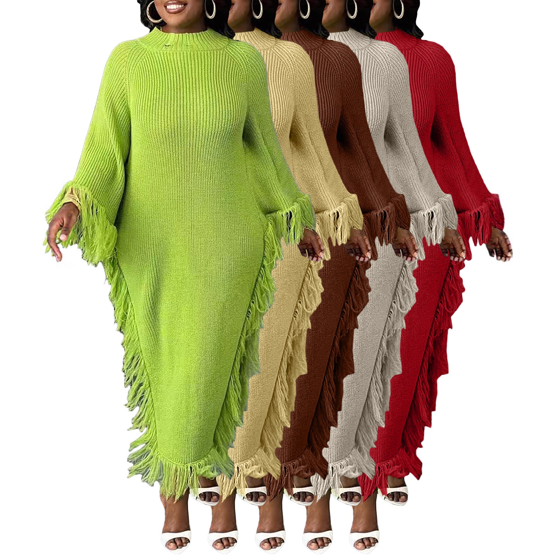 Casual Midi-Kleid mit Quasten und Raglanärmeln