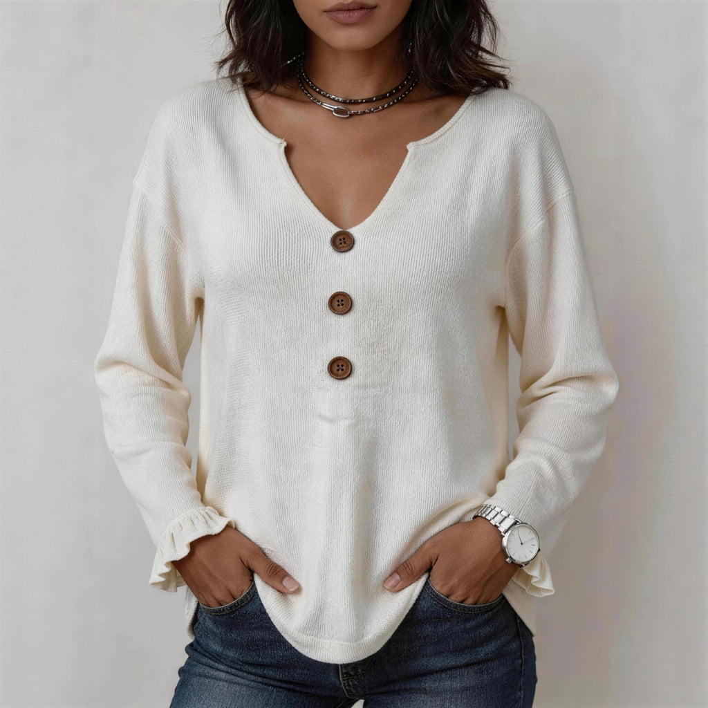 Strickpullover mit Rüschenärmeln und Knöpfen