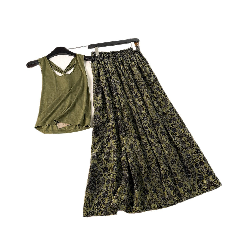 Merino Twist-Top & Seiden-Midi-Jupe Palmprint