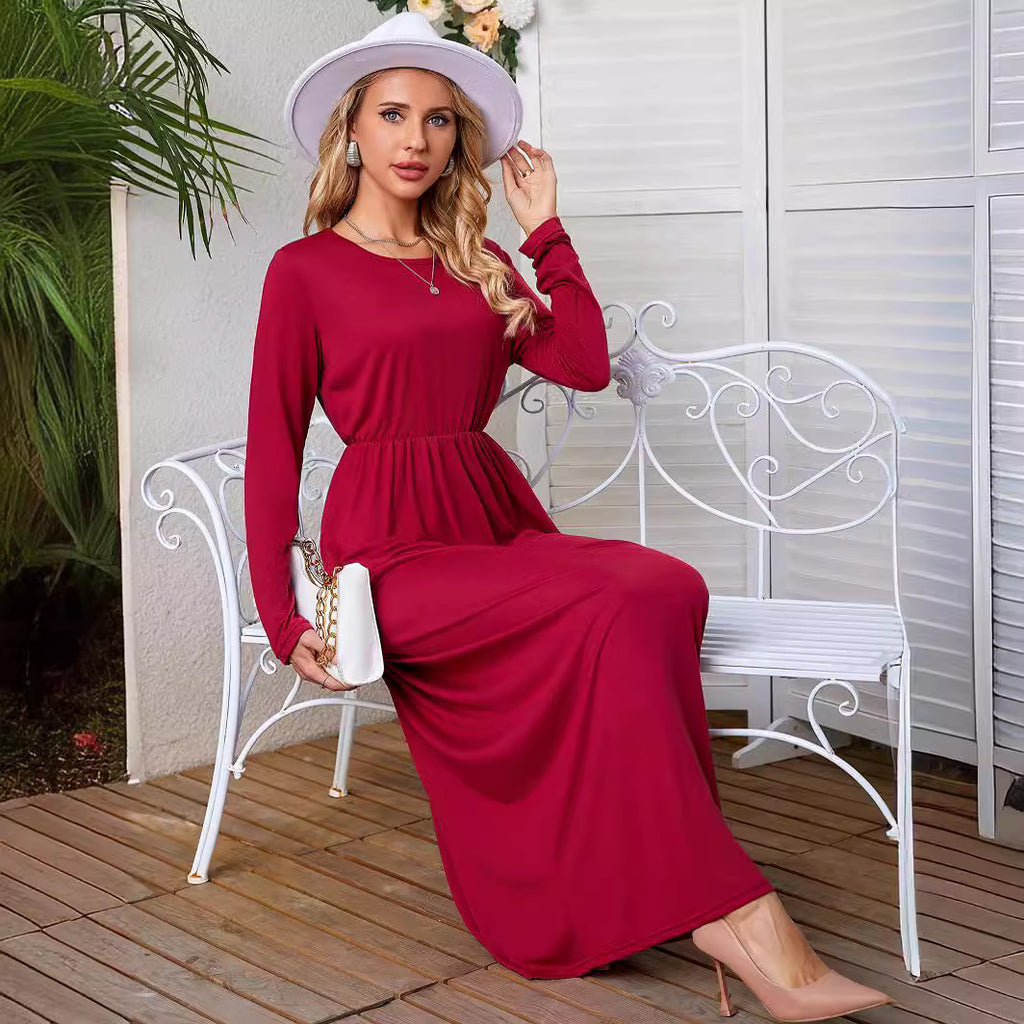 Maxikleid mit Rundhals, langen Ärmeln und Taschen