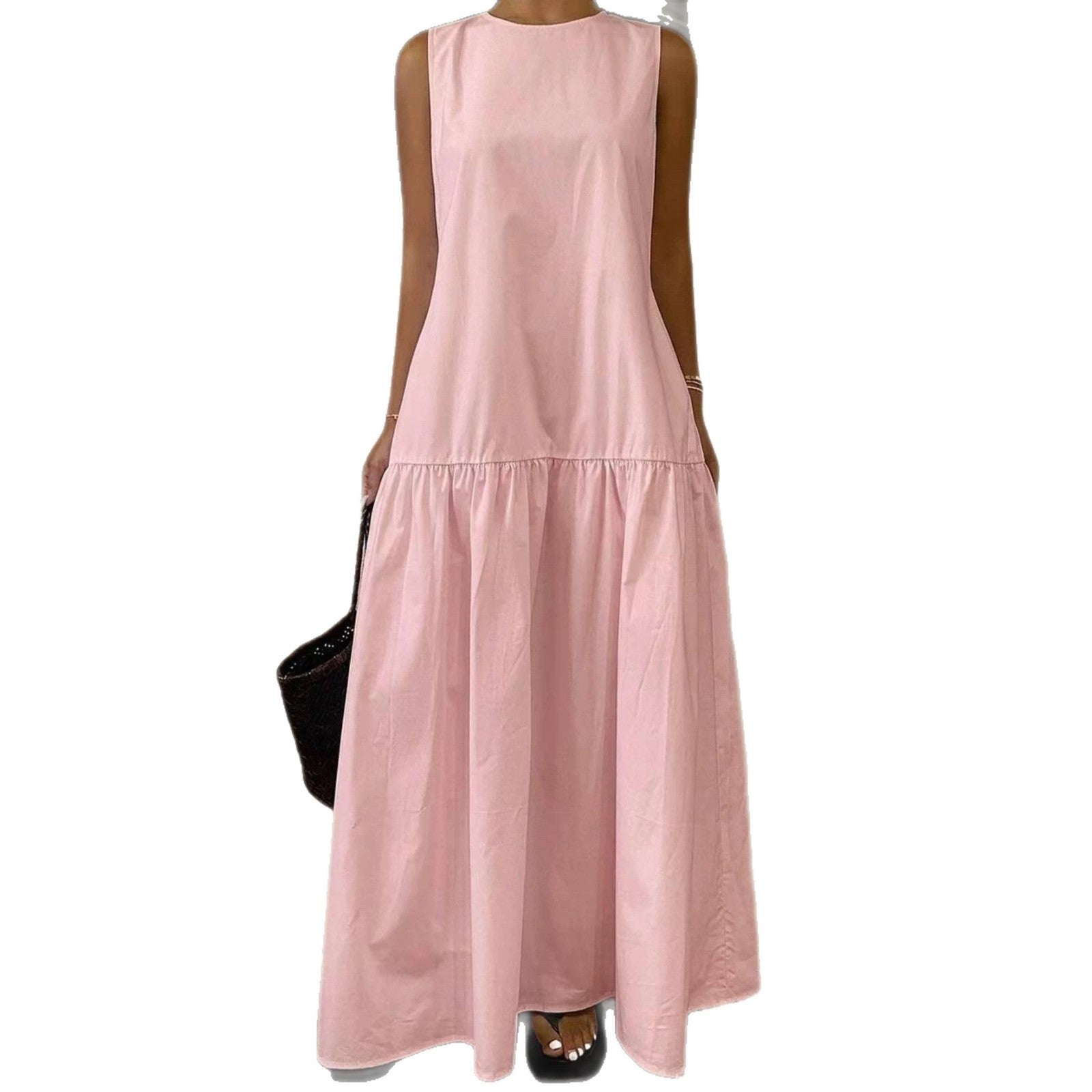 Ärmelloses Maxi-Kleid mit Rundhals und Patchwork