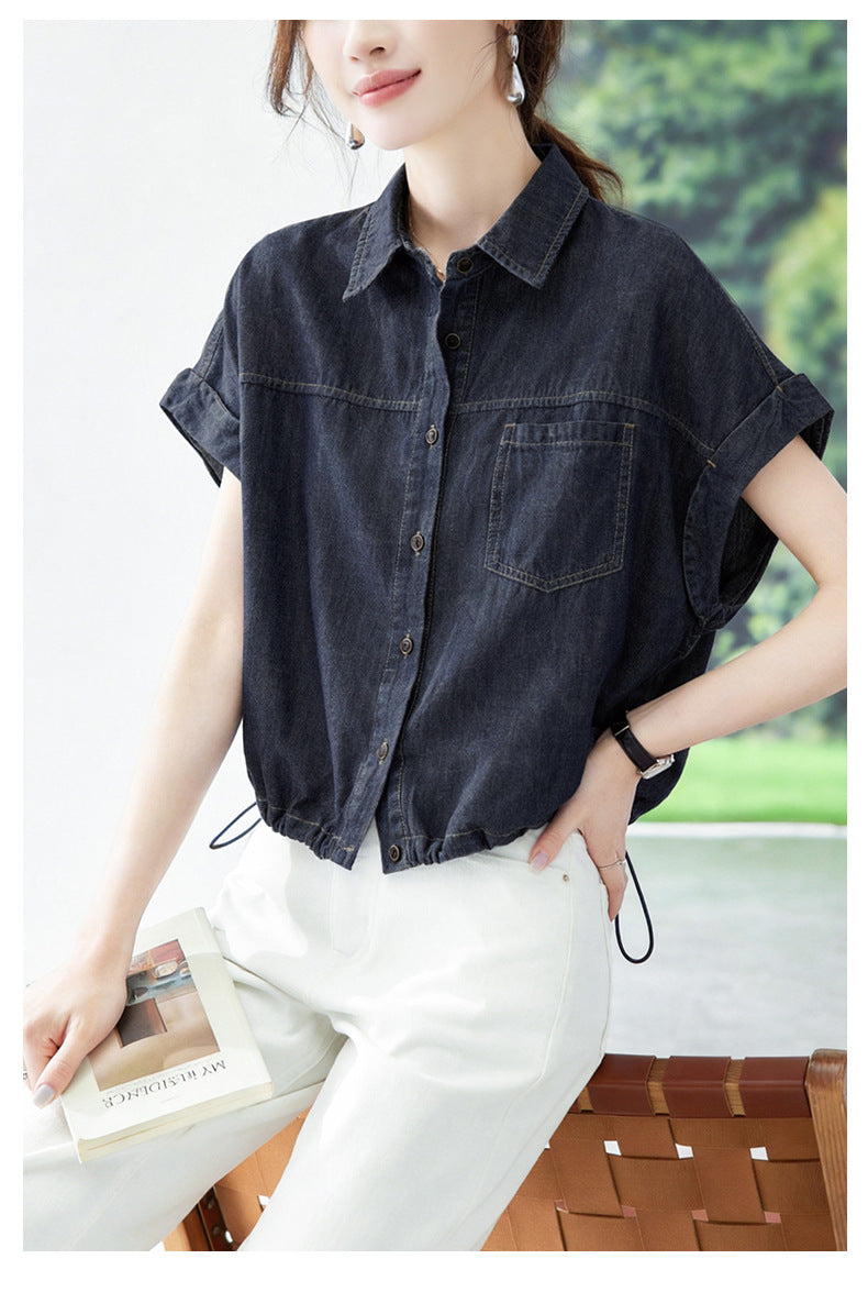 Denim Hemd mit Kordelzug für Damen