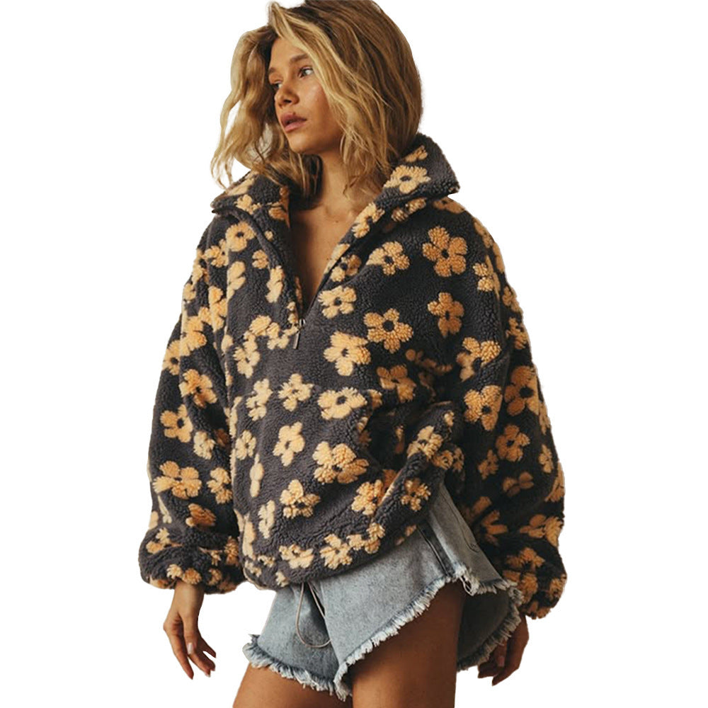 Fleece Flower Hoodie für Damen