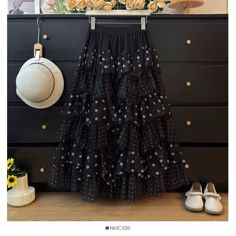Luftige Chiffon-Puff-Rock mit Polka-Dots