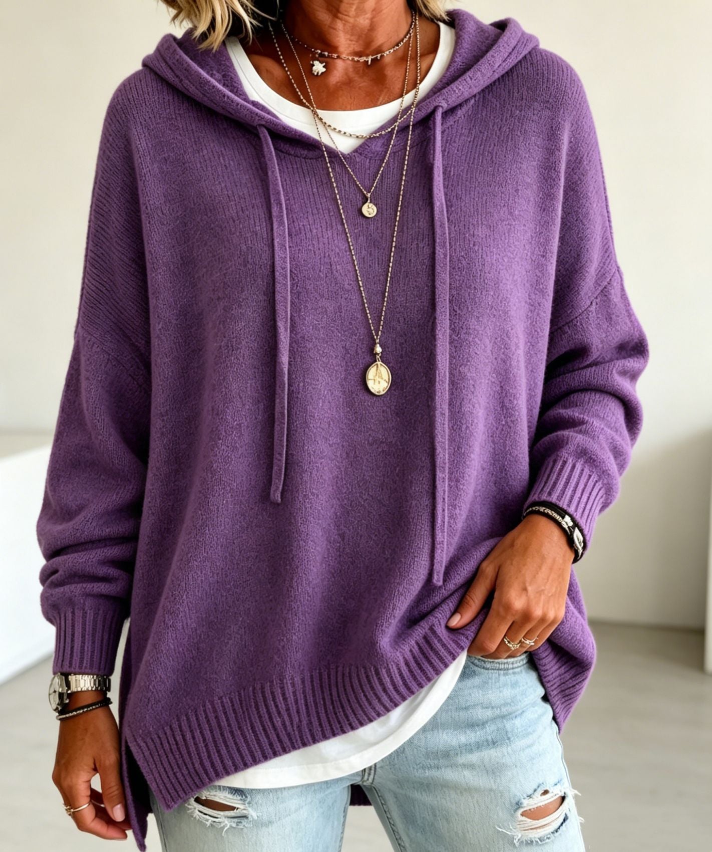 Langer Pullover mit lockerer Passform
