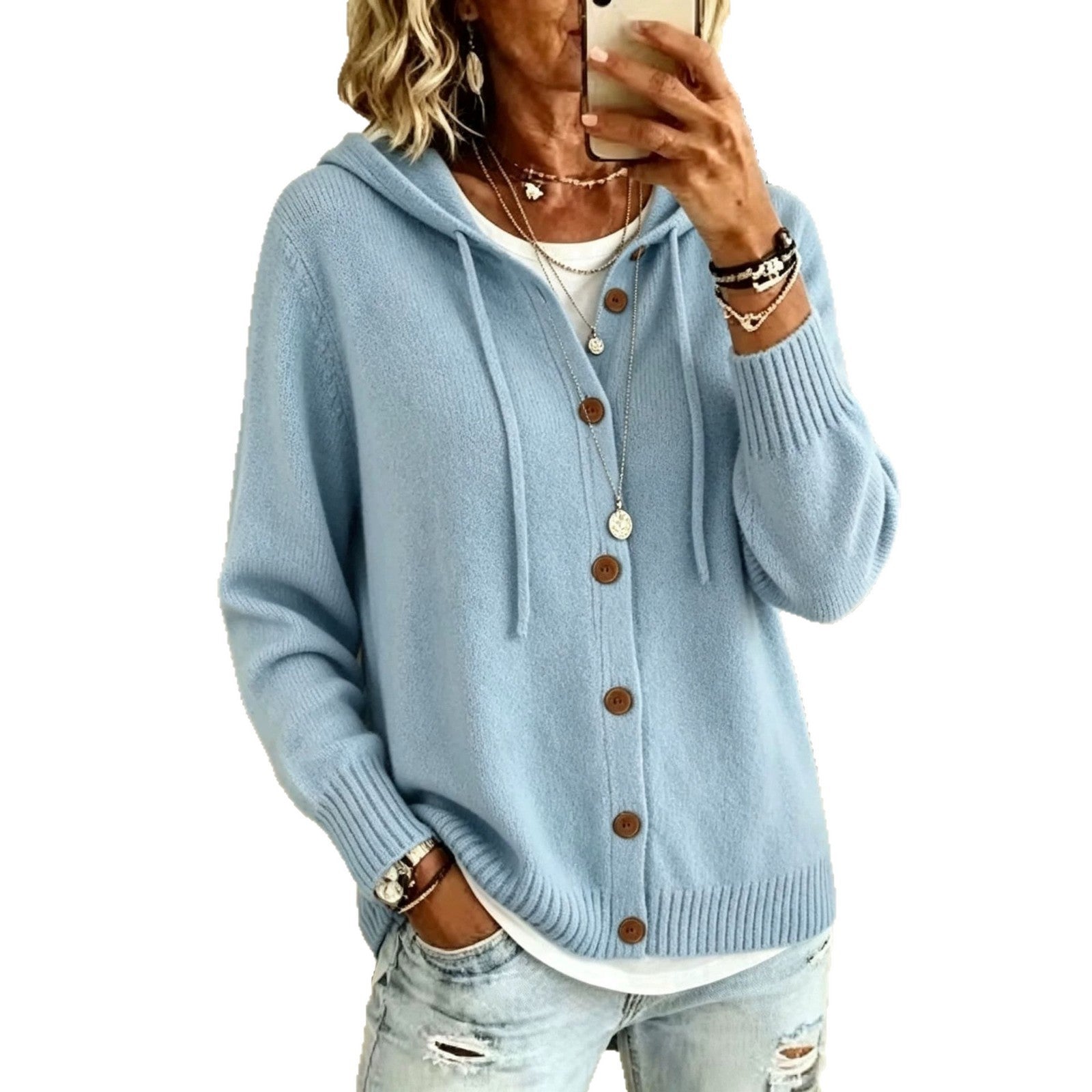 Kapuzen-Cardigan mit Strickknöpfen
