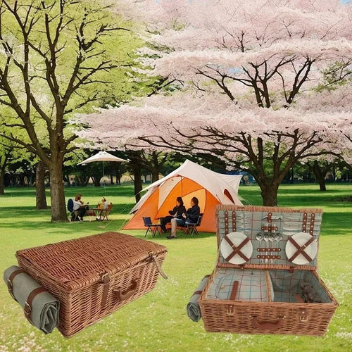Bambus-Picknick-Set 4 Personen · Geschirr + Edelstahl-Besteck + Weidekorb – LuxeStyle Schweiz