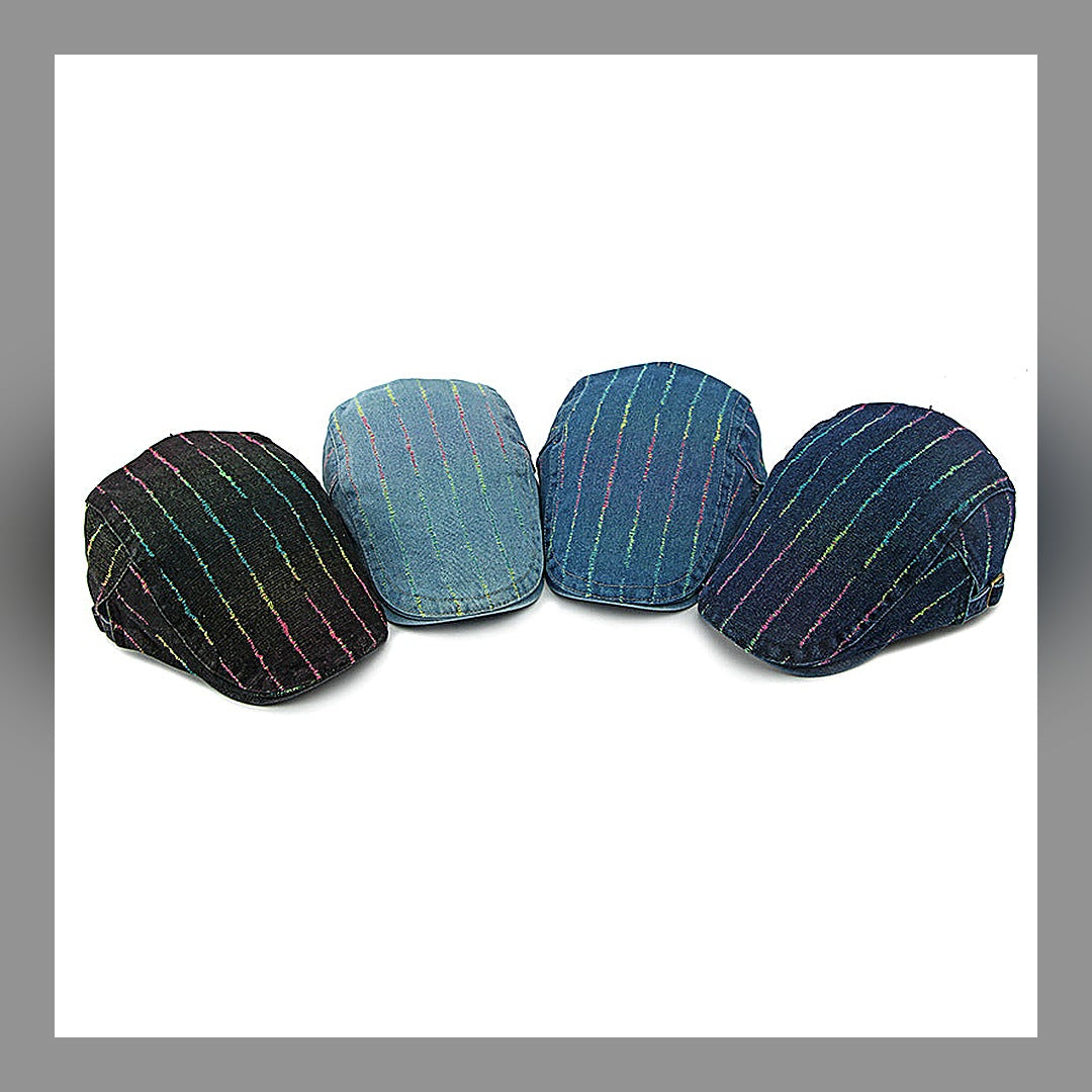 LuxeStyle-Edit · Baskenmütze «Riviera» · Denim mit Farbstreifen (Unisex)