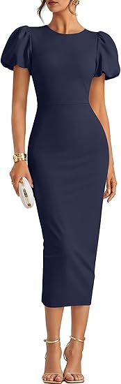 Puffärmel Slim Fit Sheath Kleid Elegant Midi