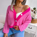 Cardigan mit Farbblock-Plaid und Puffärmeln