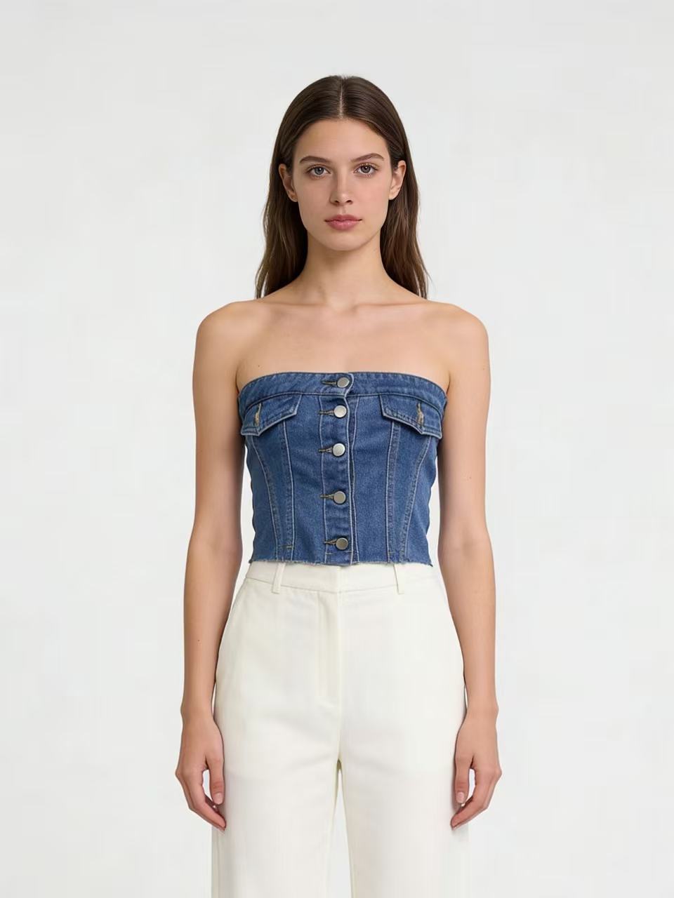 Damen Slim-Fit Denim Tube Top