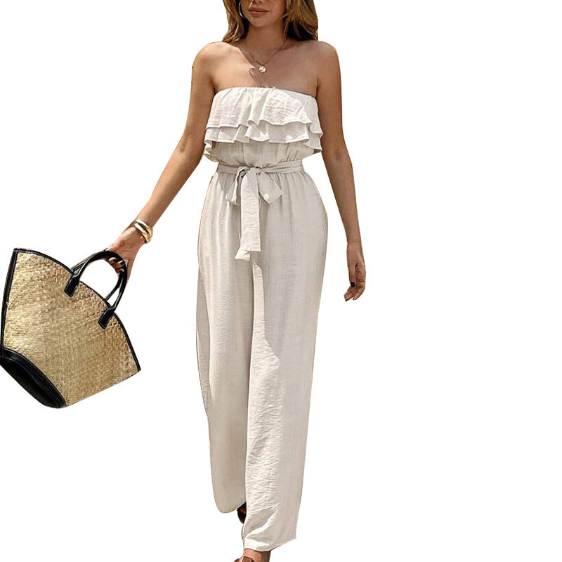 Ärmelloser Jumpsuit mit Bandeau-Top und Rüschen