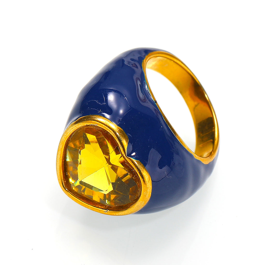Titanstahl-Ring mit Emaille und grossem Edelstein – Bild 13 | LuxeStyle