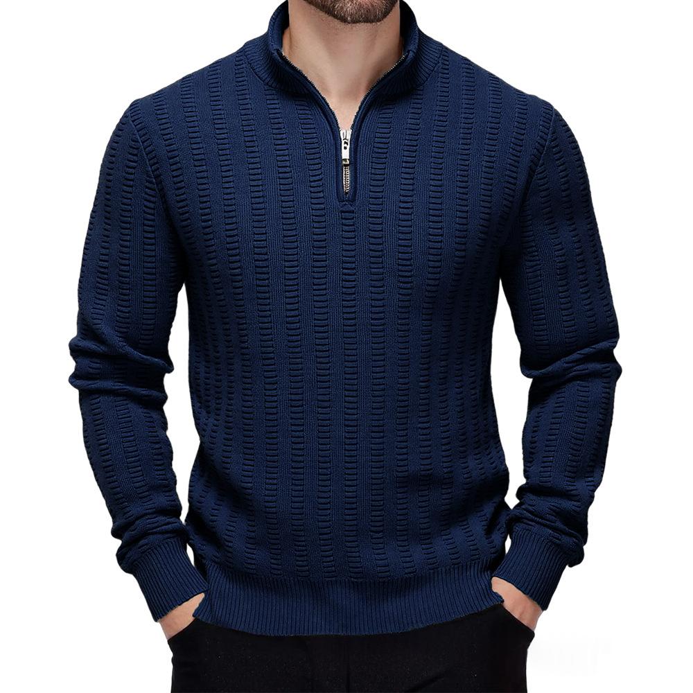 Herren Strickpullover mit Reissverschluss und Stehkragen