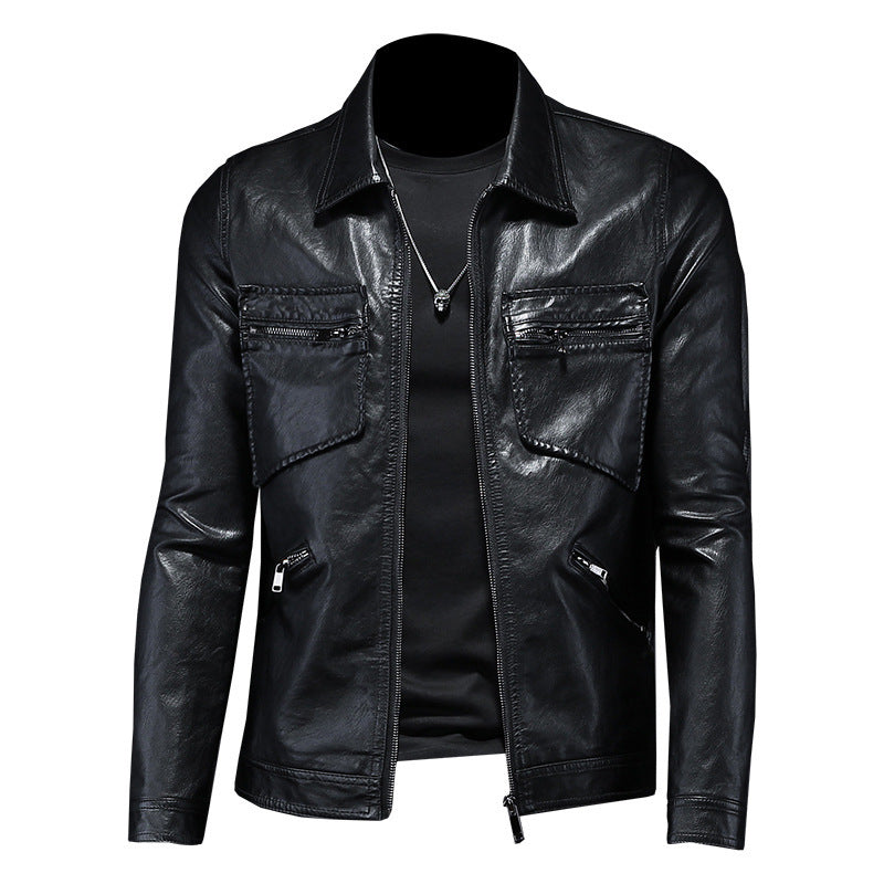 Herren Slim Fit Lederjacke für Frühling und Herbst