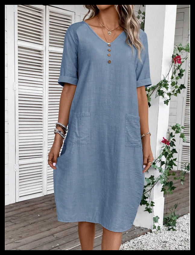 Luftiges Midi-Kleid mit V-Ausschnitt – Bild 5 | LuxeStyle
