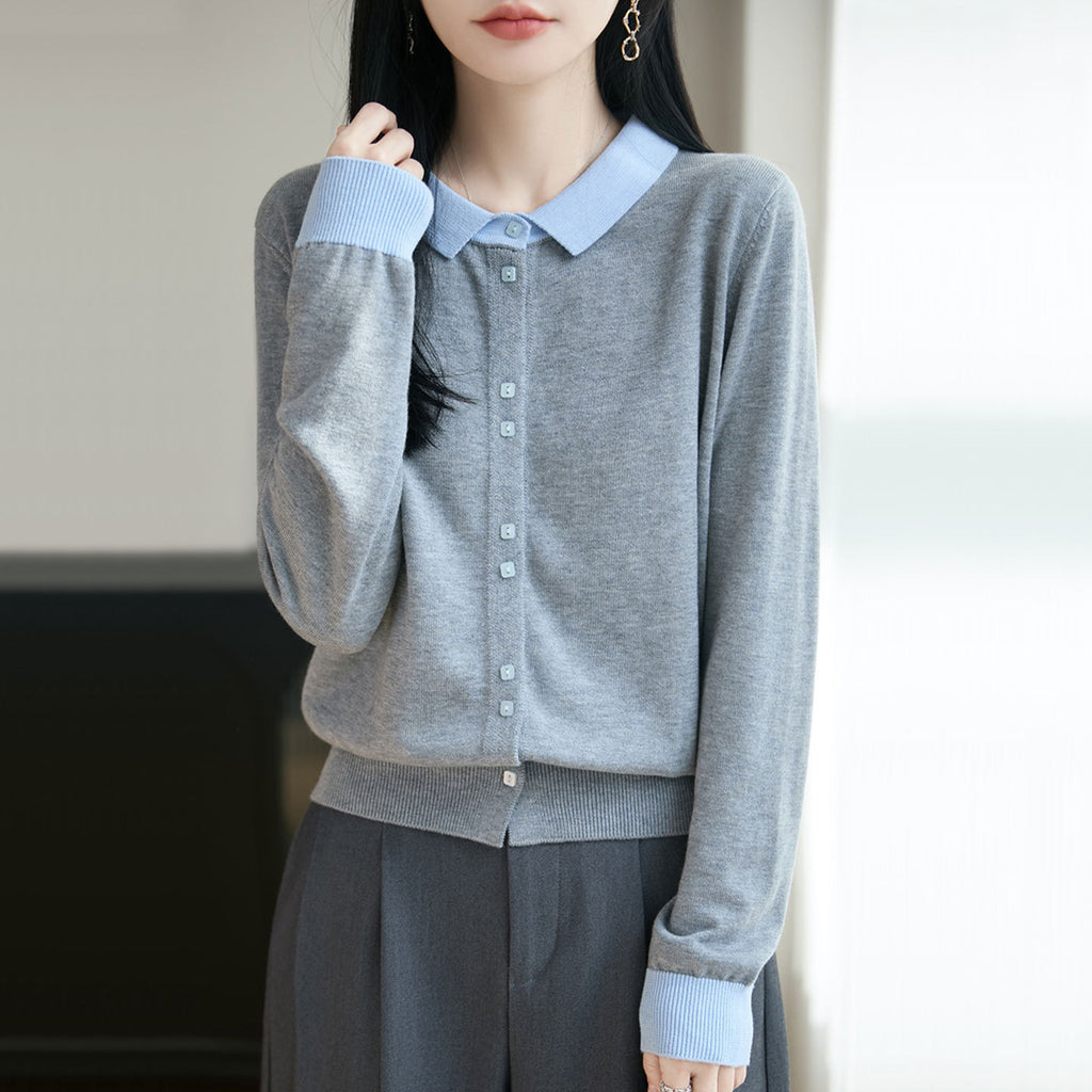 Strick-Cardigan mit Reverskragen und Farbblöcken – Ansicht 5