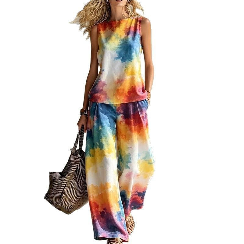 Regenbogen Tie-Dye Top & Weite Hose Set