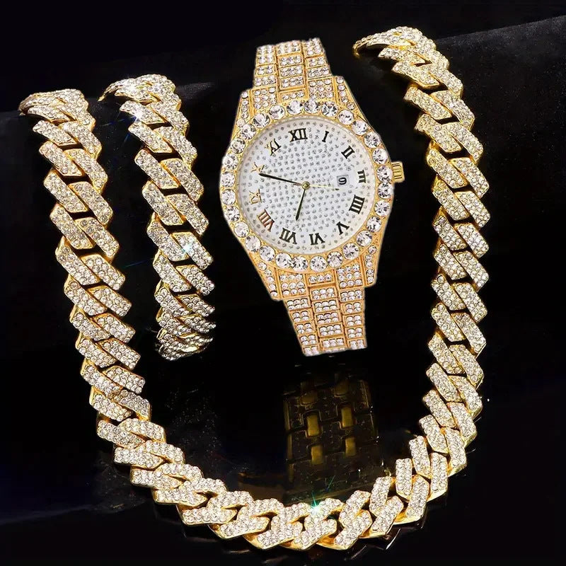 Hip-Hop Uhren-, Armband- & Halsketten-Set