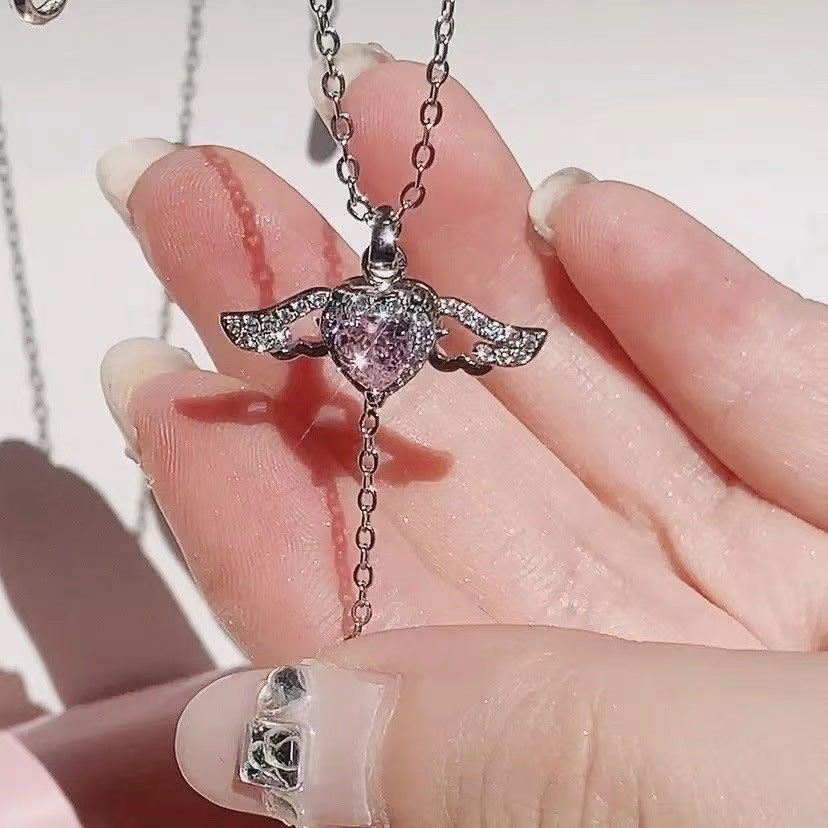 Cupid Herz Engel Flügel Halskette mit Zirkonia