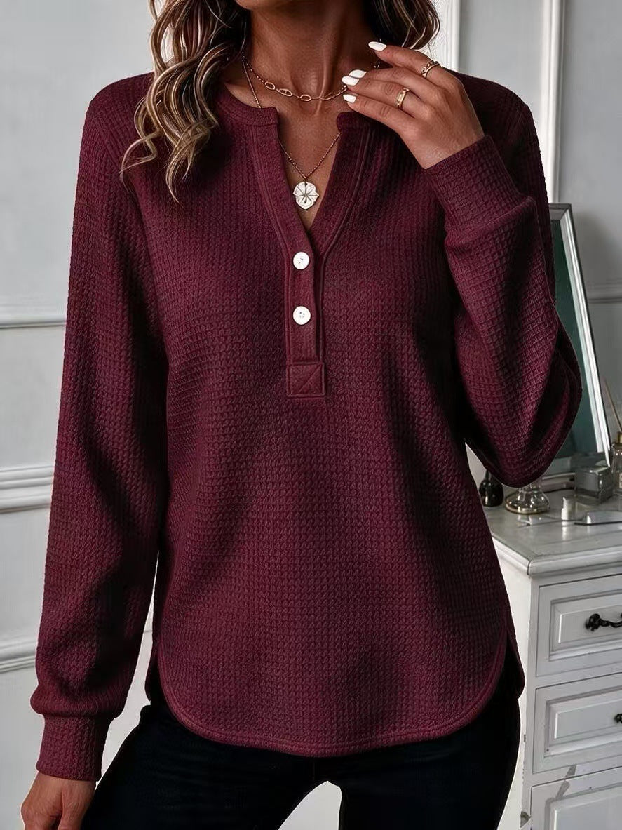 Damen-V-Neck Langarmshirt mit Doppel-Hemdblende