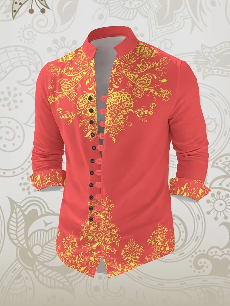 Langärmliges Herren-Mandarin-Kragen-Shirt – Bild 7 | LuxeStyle