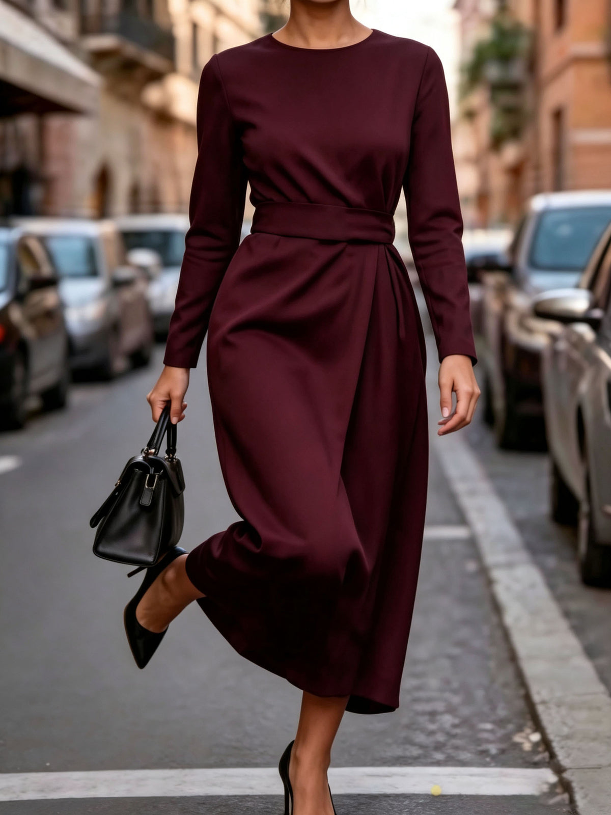 Langes Wickelkleid mit Taillengürtel – Bild 3 | LuxeStyle