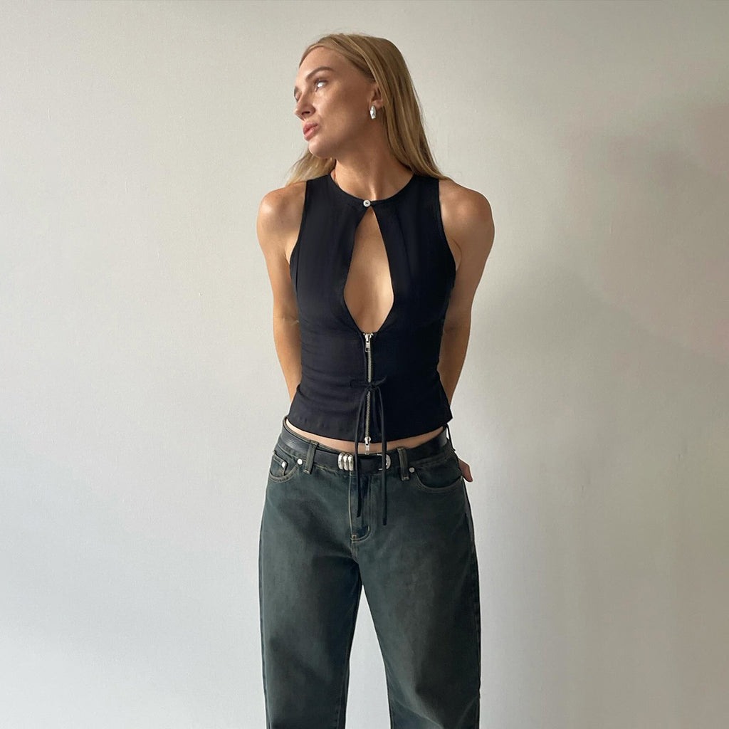 Sexy Tanktop mit Reissverschluss im Western-Stil