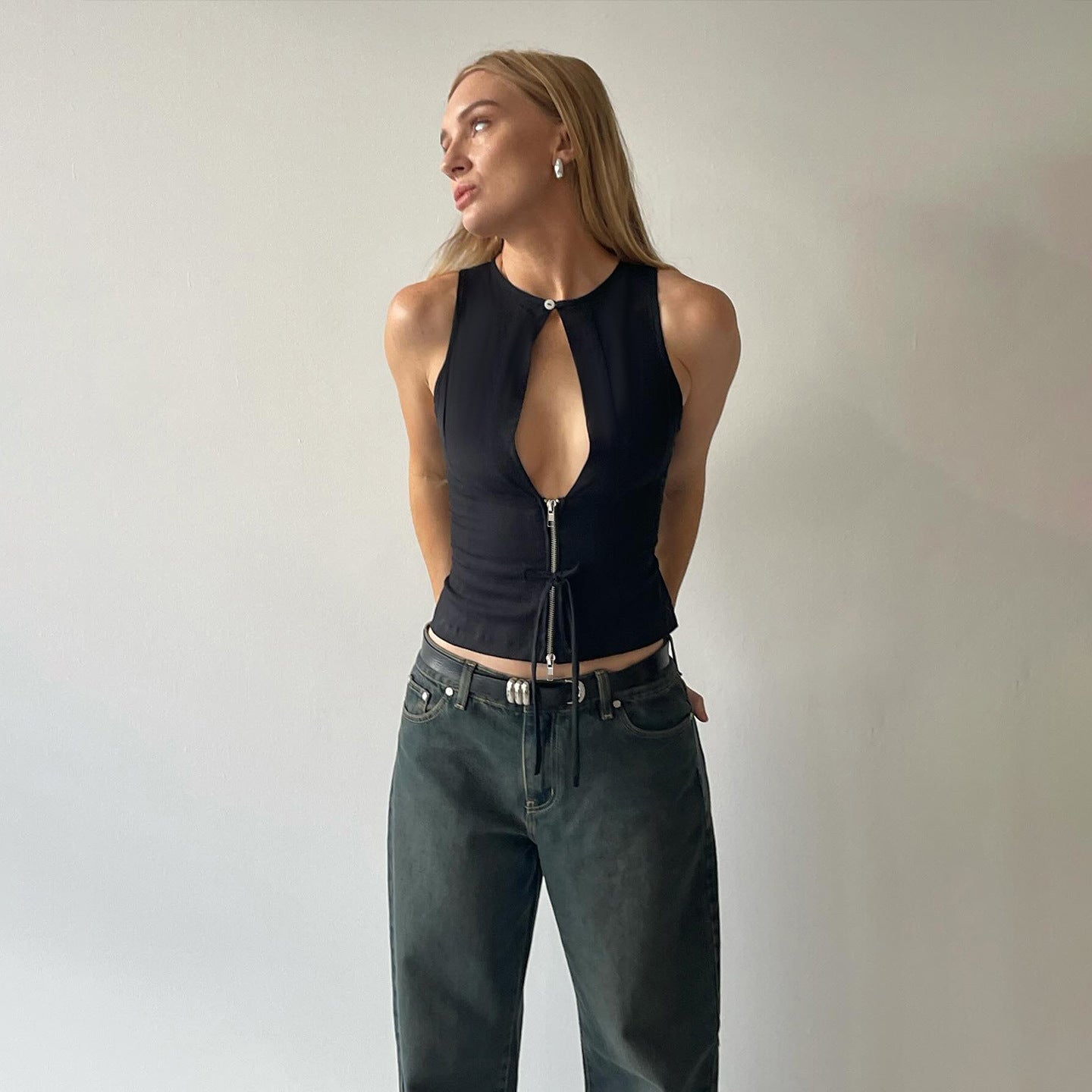 Sexy Tanktop mit Reissverschluss im Western-Stil