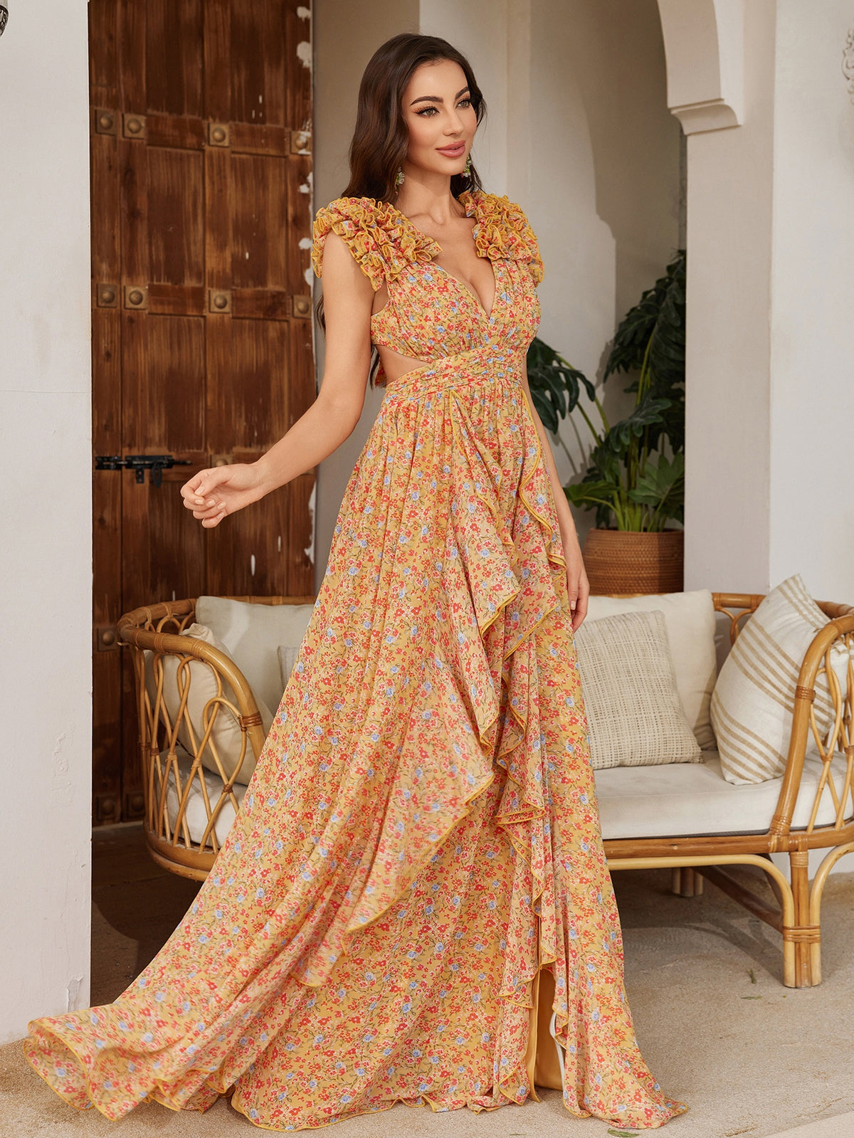 Elegantes Chiffonkleid mit Blumenprint und Spitze – Bild 4 | LuxeStyle